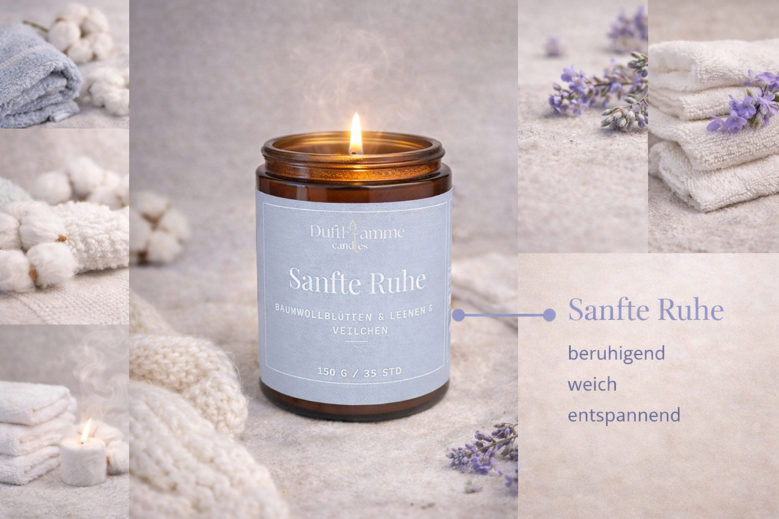 Sanfte Ruhe Duftkerze – Sojawachs | Entspannende, sanfte Aromakerze (150g)