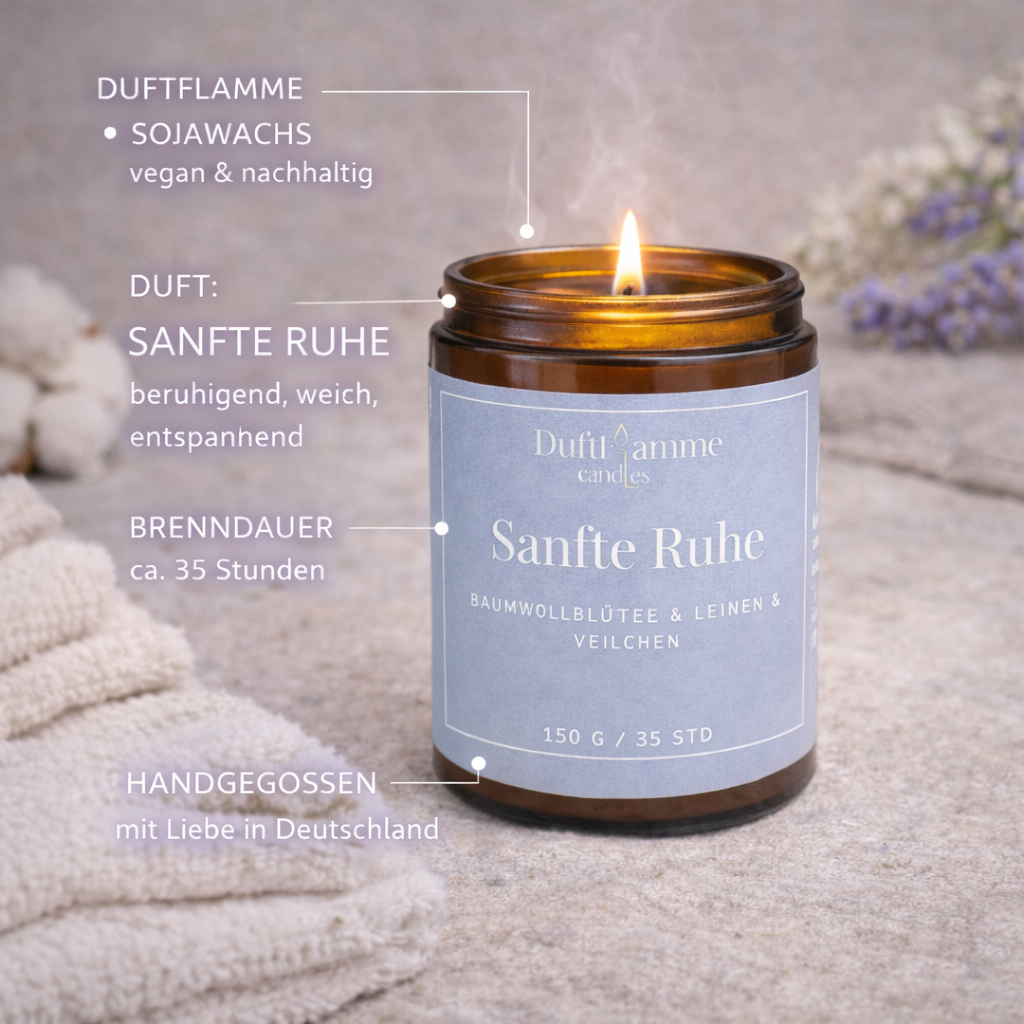 Sanfte Ruhe Duftkerze – Sojawachs | Entspannende, sanfte Aromakerze (150g)