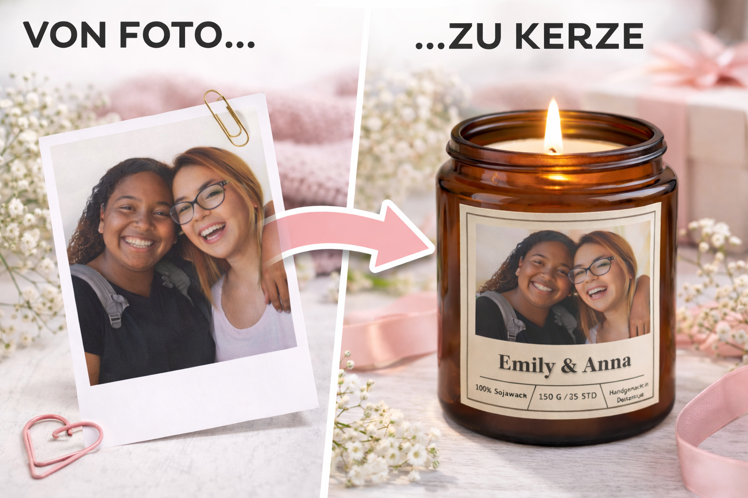 Personalisierte Duftkerze mit Foto & Namen – Fotokerze mit Bild – Muttertag Geschenk personalisiert – Geschenkidee