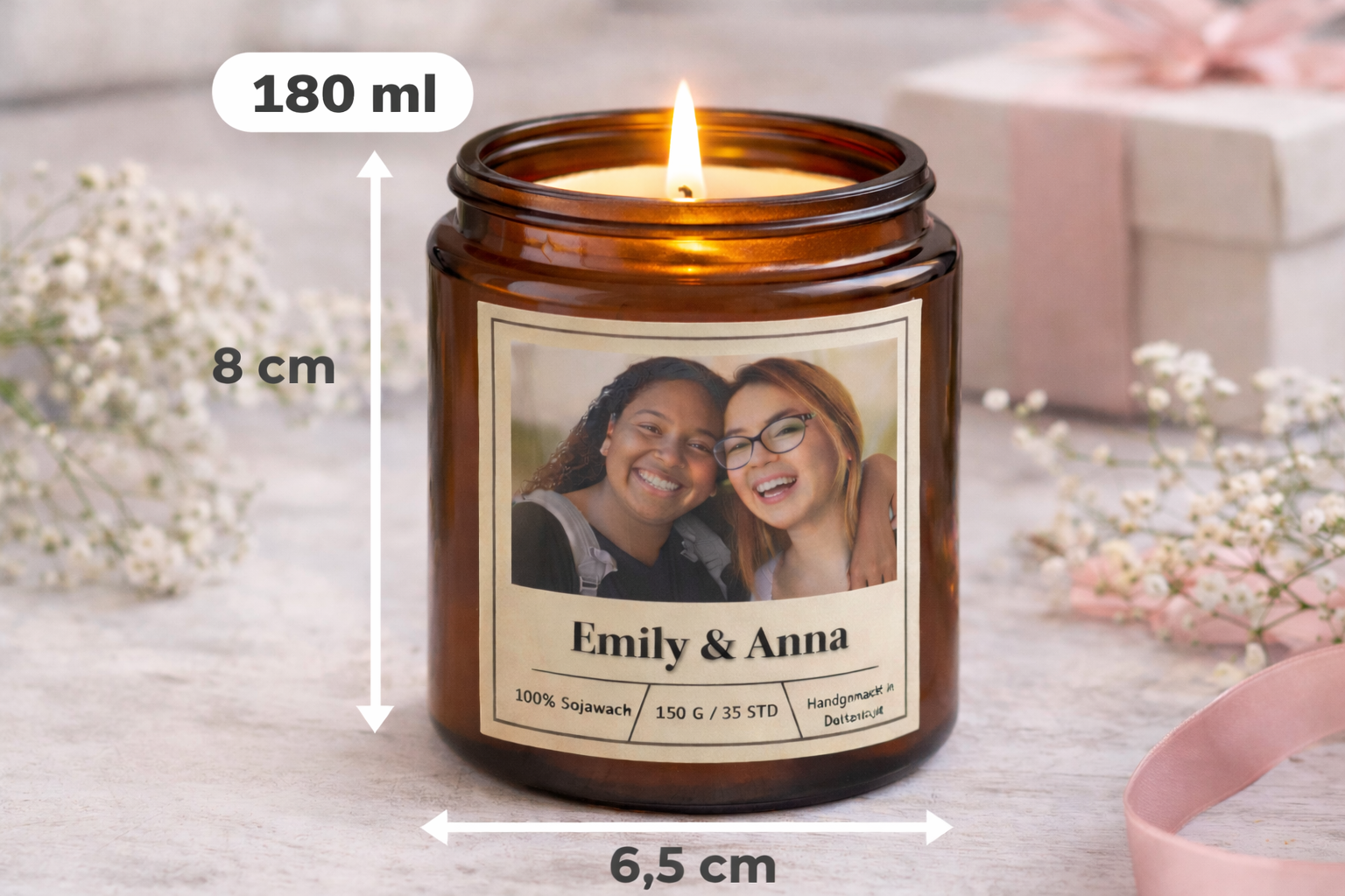 Personalisierte Duftkerze mit Foto & Namen – Fotokerze mit Bild – Muttertag Geschenk personalisiert – Geschenkidee
