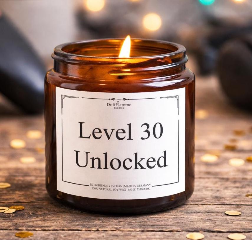 30. Geburtstag Geschenk Kerze lustig | Level 30 Unlocked | Geschenk für Sie & Ihn | Geburtstag Geschenkidee