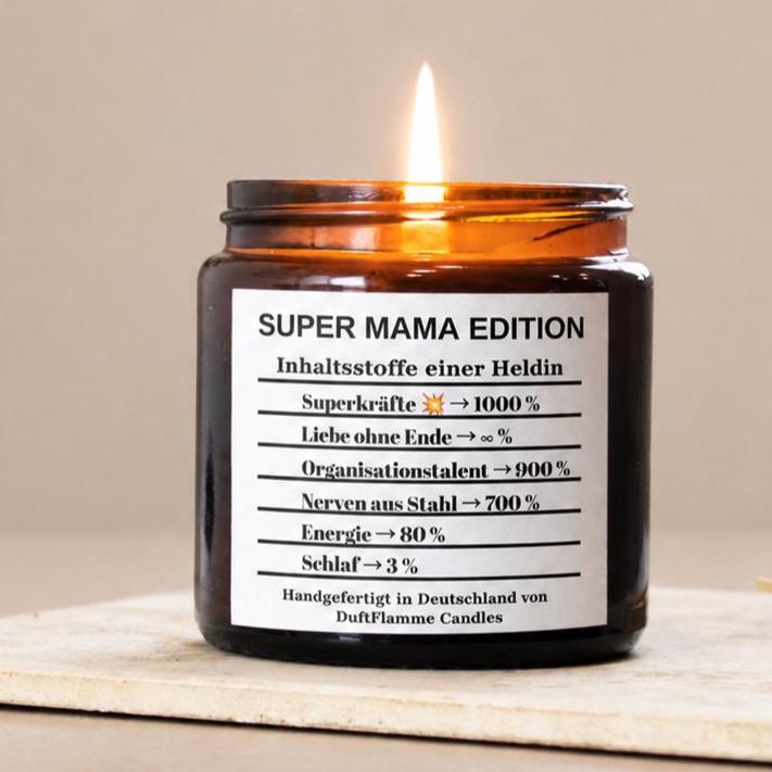 Geschenk für Mama | Super Mama Edition Kerze | Muttertagsgeschenk | Lustige Duftkerze für Mama | Sojawachs Kerze | Mama Geschenk