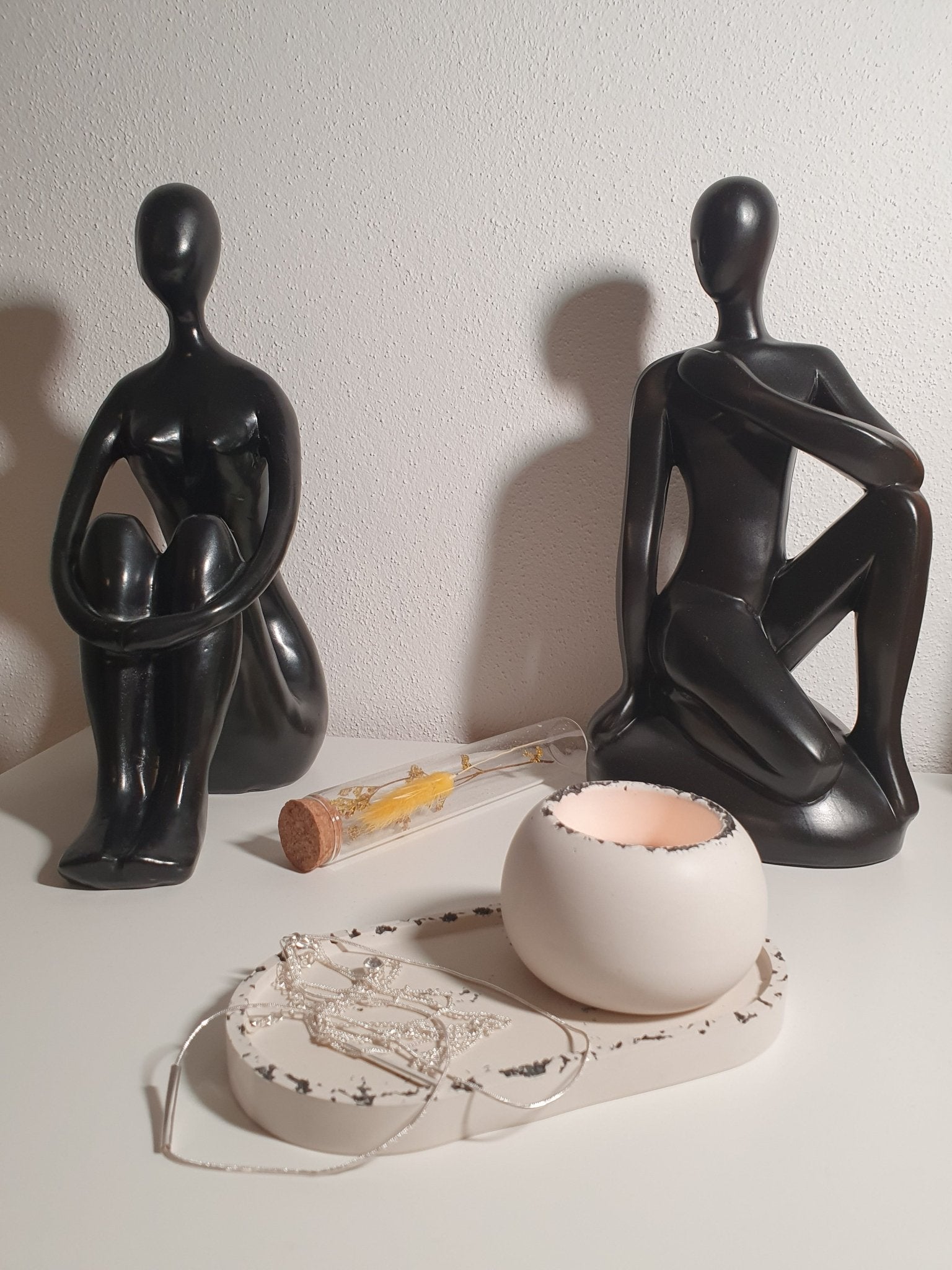 Oval plaster plate set with candle holder-DianaCandleShop