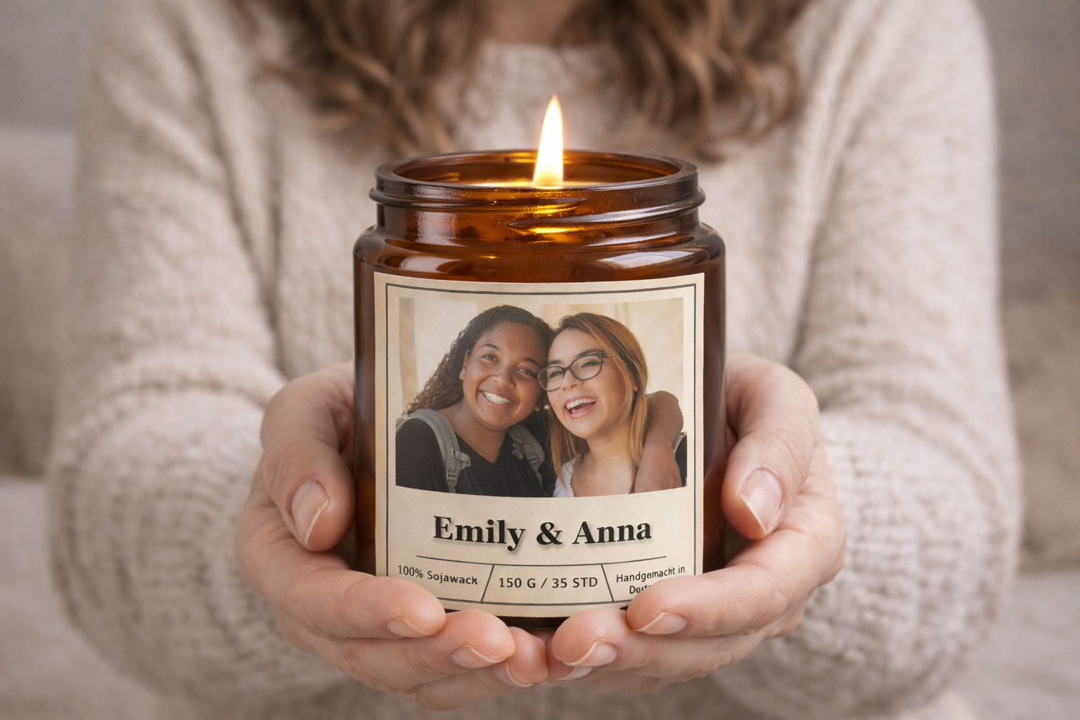 Personalisierte Duftkerze mit Foto & Namen – Fotokerze mit Bild – Muttertag Geschenk personalisiert – Geschenkidee