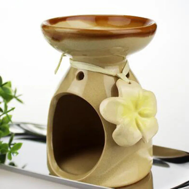 Keramik Ätherisches Öl Brenner mit Blume Dekoriert Aroma Brenner-DianaCandleShop