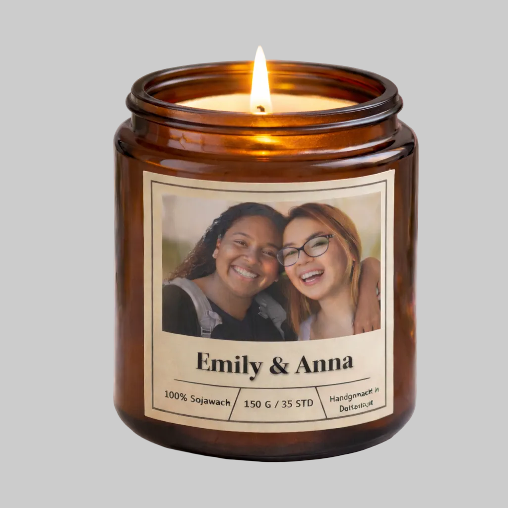 Personalisierte Duftkerze mit Foto & Namen – Fotokerze mit Bild – Muttertag Geschenk personalisiert – Geschenkidee