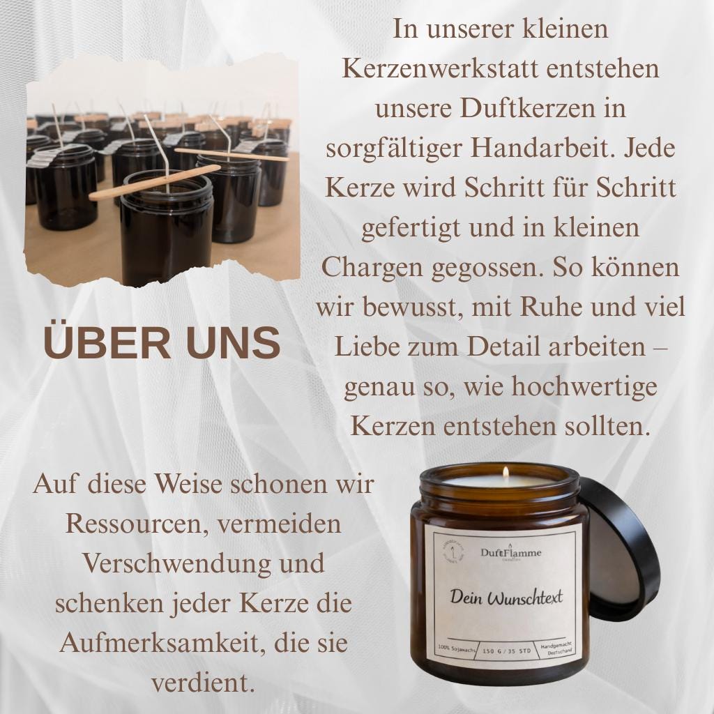 Duftkerze mit personalisierbarem Text, präsentiert als romantische Geschenkidee. Handgegossene Sojawachskerze im Glas, perfekt für Paare, Familie oder Freunde. Geeignet für besondere Anlässe wie Jahrestag, Valentinstag oder als liebevolle Überraschung für Zuhause.