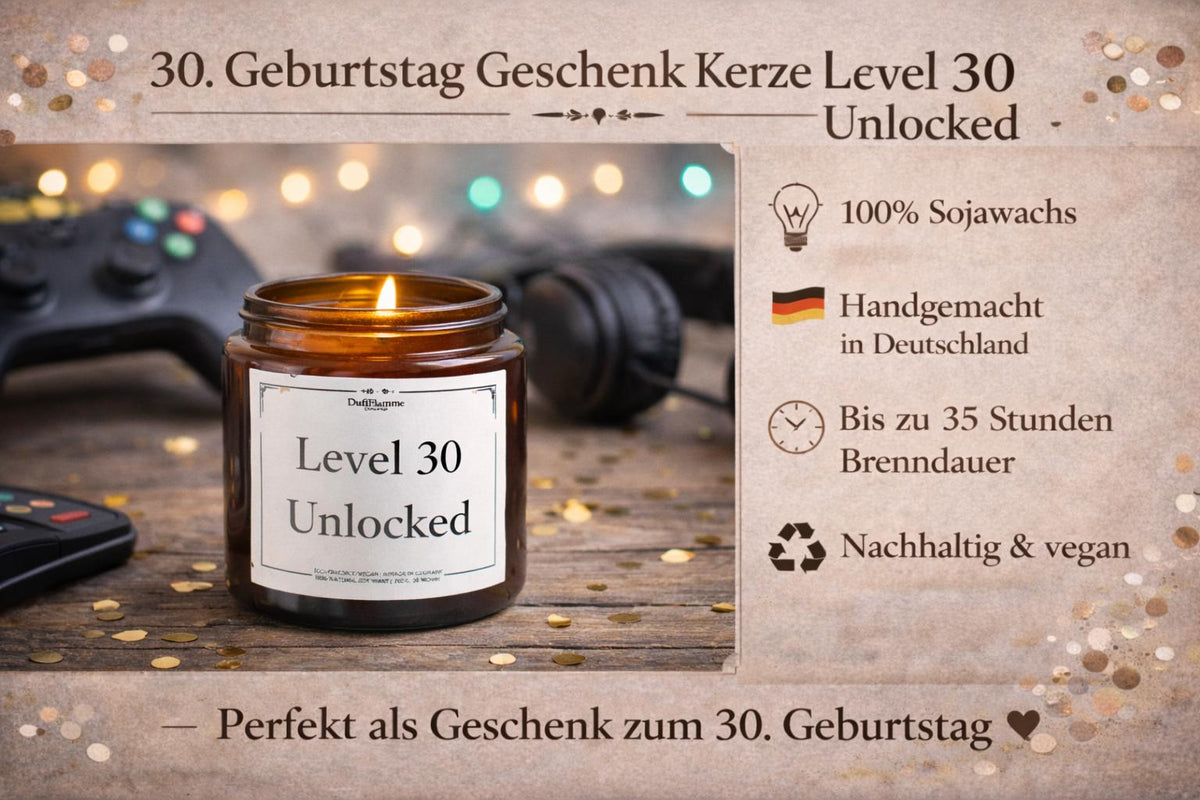 30. Geburtstag Geschenk Kerze lustig | Level 30 Unlocked | Geschenk für Sie & Ihn | Geburtstag Geschenkidee