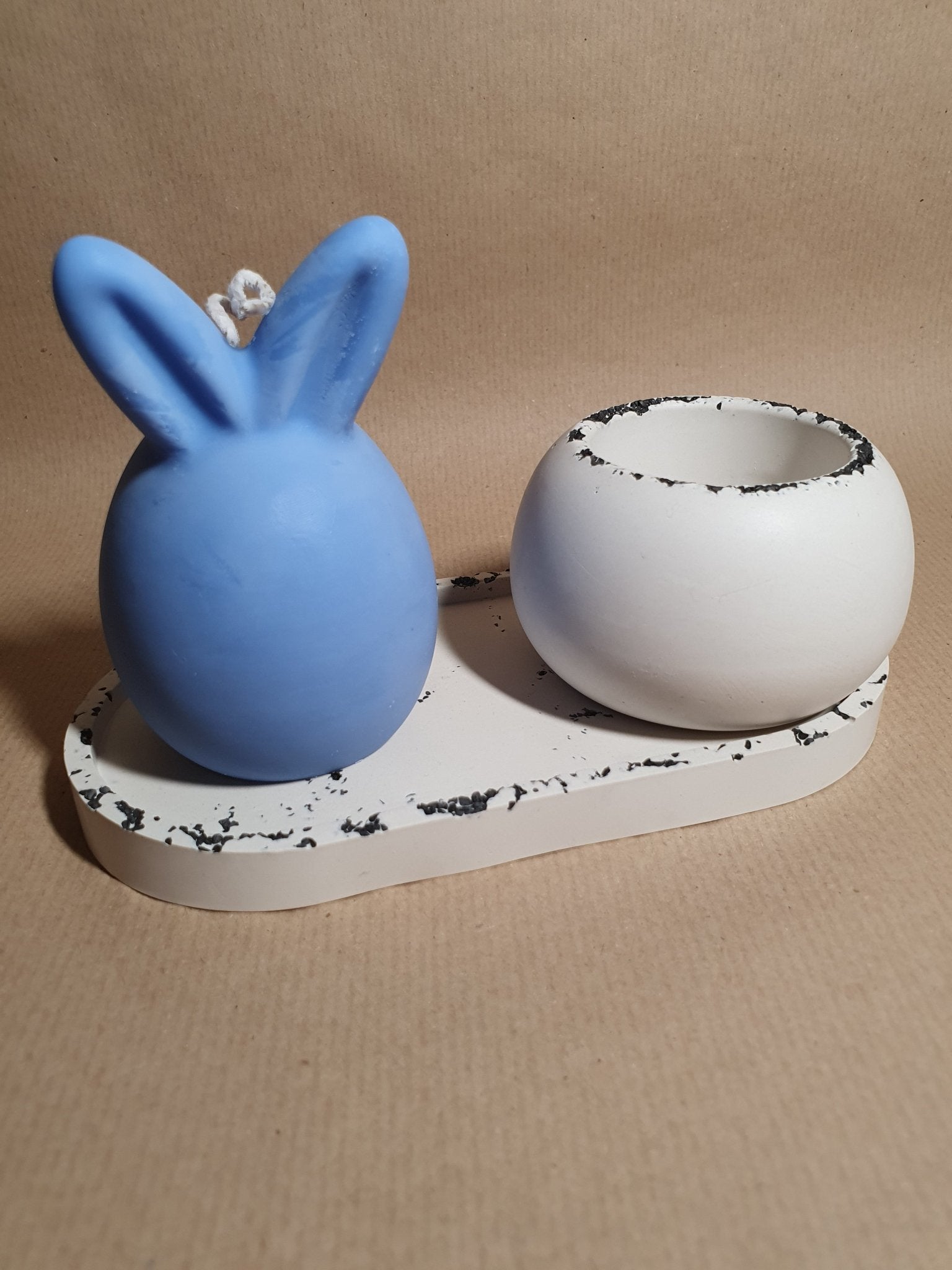 Oval plaster plate set with candle holder-DianaCandleShop